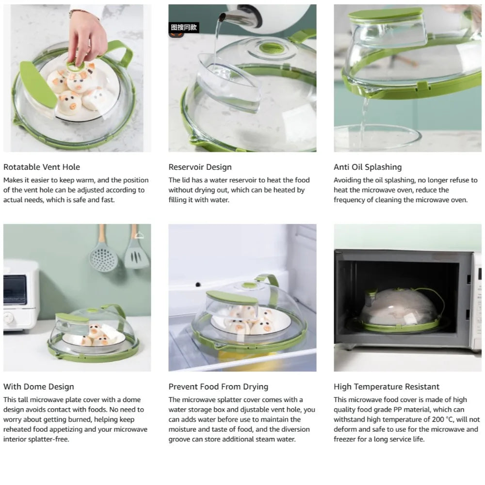 Microwave Splatter Cover with Steam Vents — 10-Inch Clear Lid with Handle