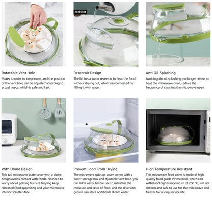 Microwave Splatter Cover with Steam Vents — 10-Inch Clear Lid with Handle