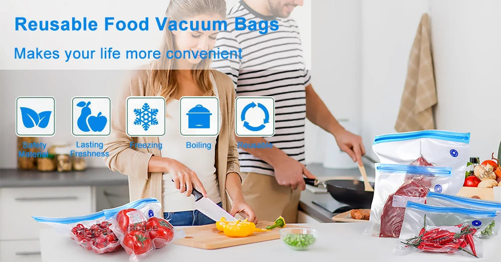 Reusable Vacuum Seal Food Storage Bags — 10-Pack BPA-Free Airtight Bags with Air Valve