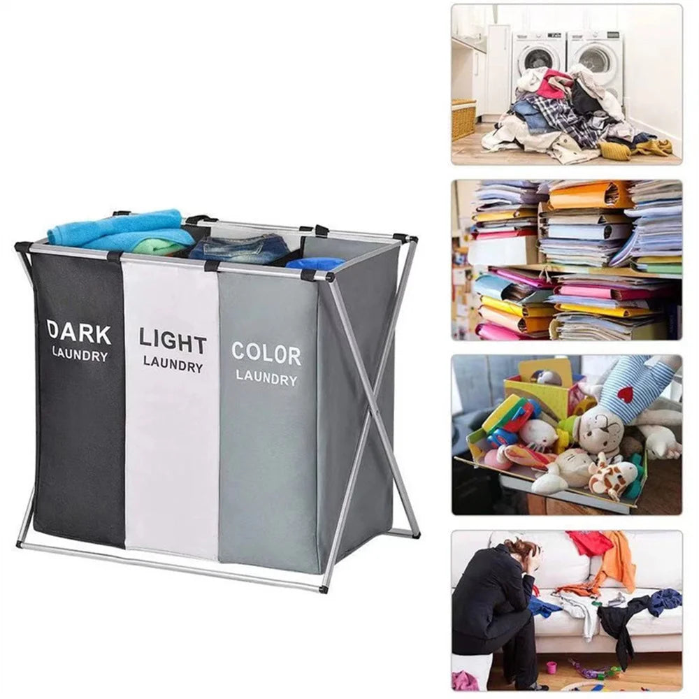 Foldable Laundry Basket with Sorting Sections — Waterproof Storage for Clothes