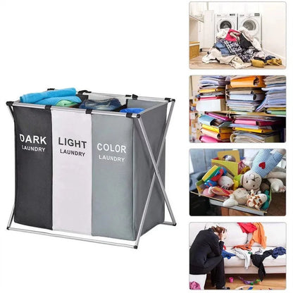 Foldable Laundry Basket with Sorting Sections — Waterproof Storage for Clothes
