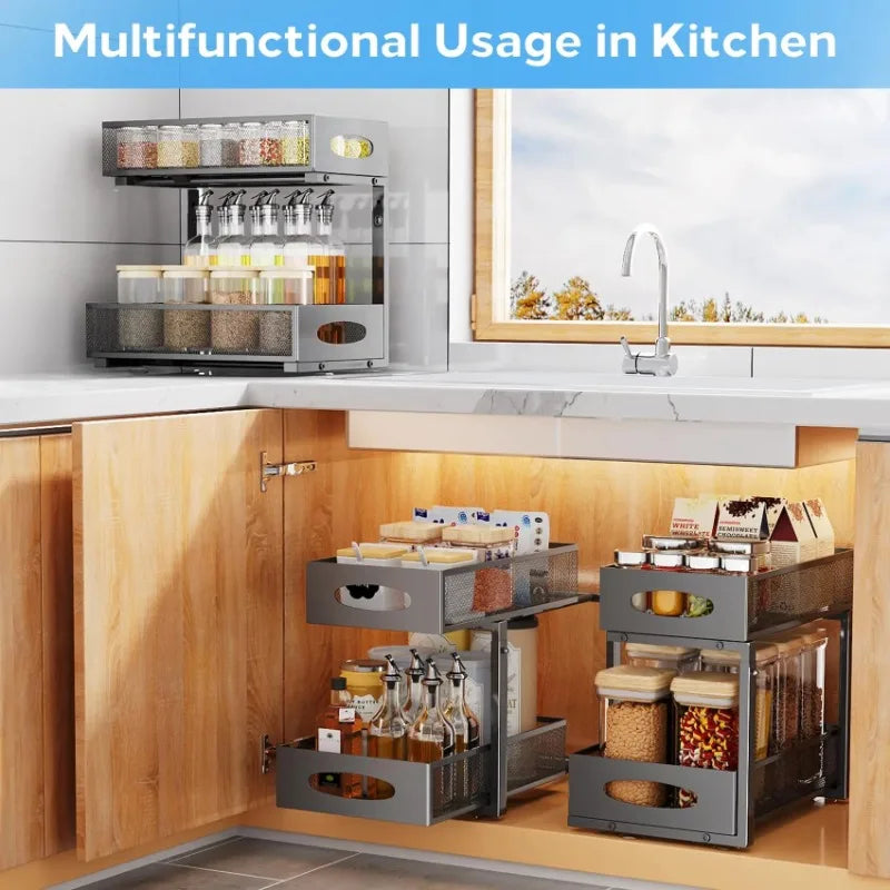 Under Sink Organizer — 2-Tier Sliding Cabinet Storage with Pull-Out Drawer