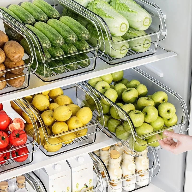 Clear Refrigerator Pull-Out Drawer Organizer — Fridge and Cabinet Storage Box