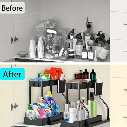 Under Sink Cabinet Organizer — 2-Tier Adjustable Shelf Storage Rack