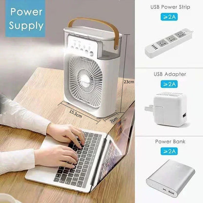 3-in-1 Personal Air Cooler with Fan, Humidifier and LED Night Light — Portable Desktop Cooler