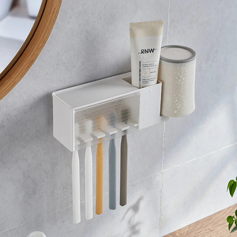 Suction Cup Bathroom Organizer — Wall Mount Toothbrush and Toothpaste Holder