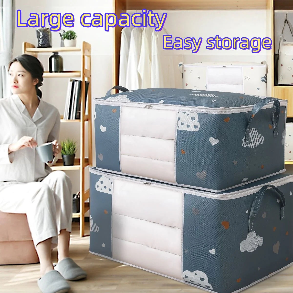 Large Non-Woven Storage Bag with Handles — Foldable, M or L