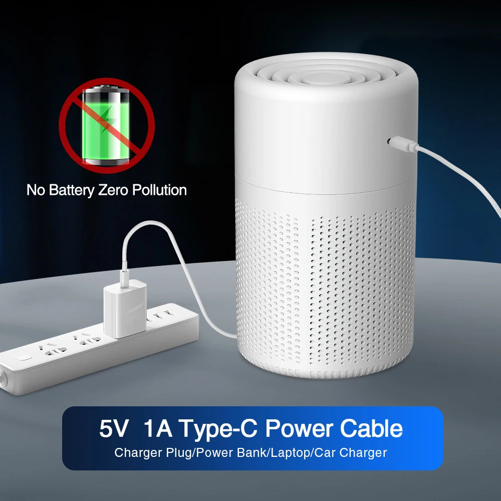 Mini Desktop Air Purifier with HEPA Filter — USB Powered Home and Office Air Cleaner and Deodorizer