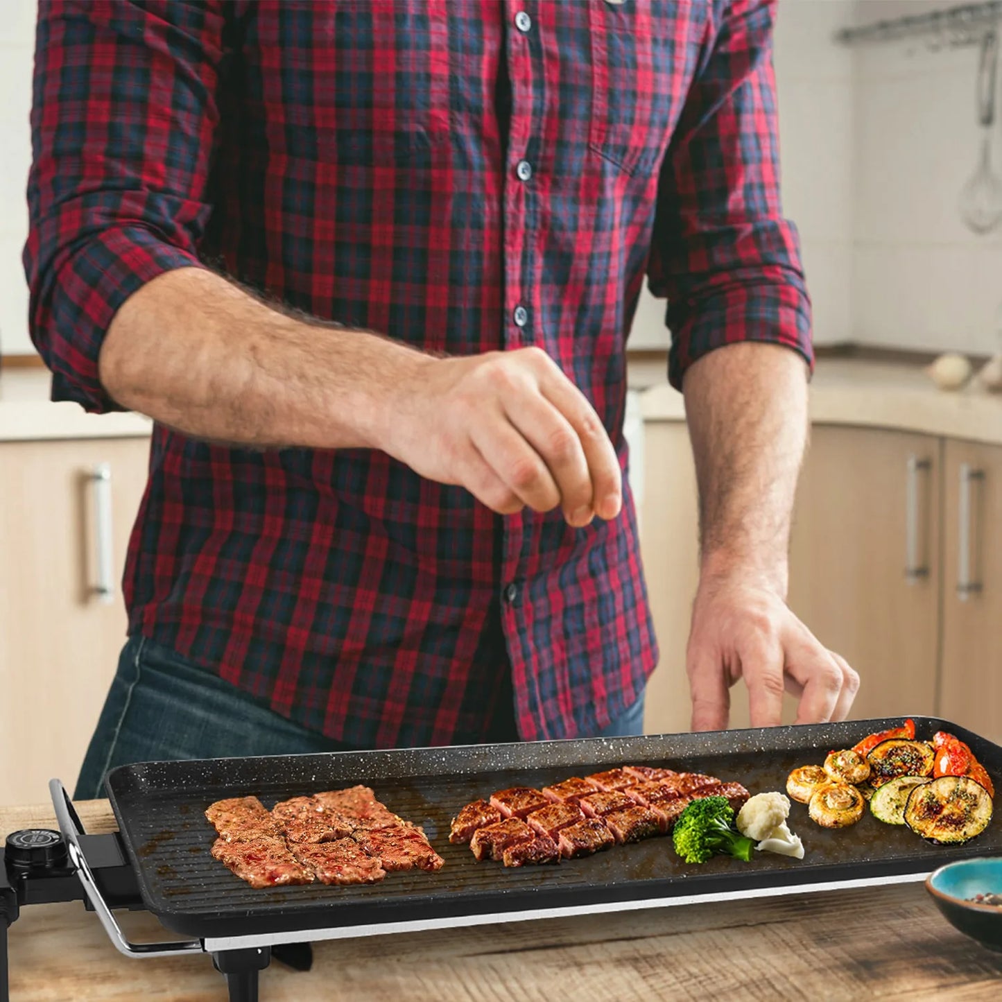 1500W Electric BBQ Grill — Indoor Outdoor Portable Griddle with 5 Heat Levels and Non-Stick Dual Surface