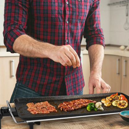 1500W Electric BBQ Grill — Indoor Outdoor Portable Griddle with 5 Heat Levels and Non-Stick Dual Surface