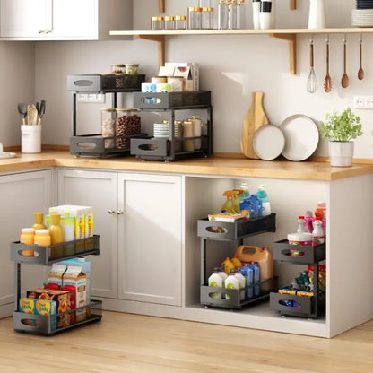 Under Sink Organizer — 2-Tier Sliding Cabinet Storage with Pull-Out Drawer