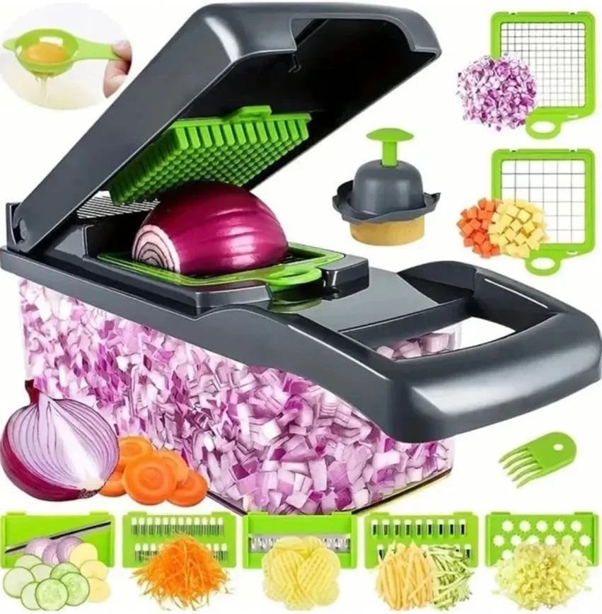 Vegetable Chopper and Dicer — Onion Slicer and Grater Set with 14 Blades
