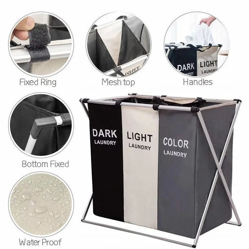 Foldable Laundry Basket with Sorting Sections — Waterproof Storage for Clothes