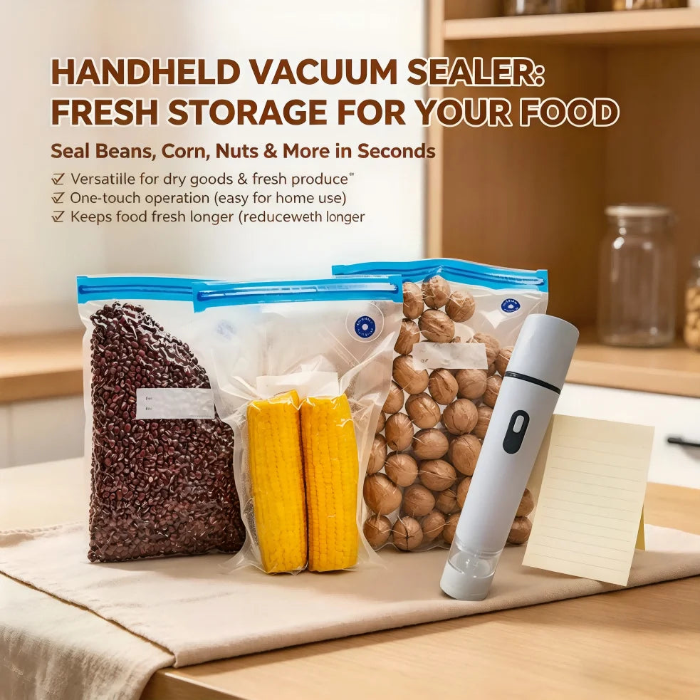 Handheld Food Vacuum Sealer with 15 Bags — Portable Airtight Freshness Keeper