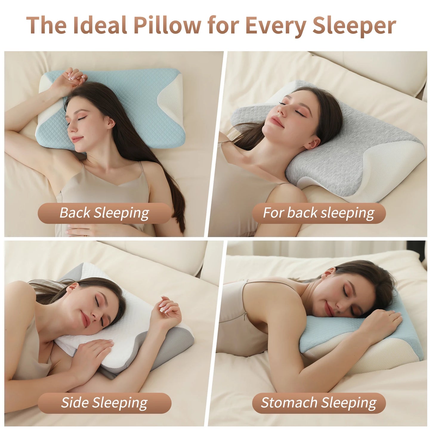 Ergonomic Memory Foam Neck Support Pillow — Ice Silk Cooling Cover for Better Sleep