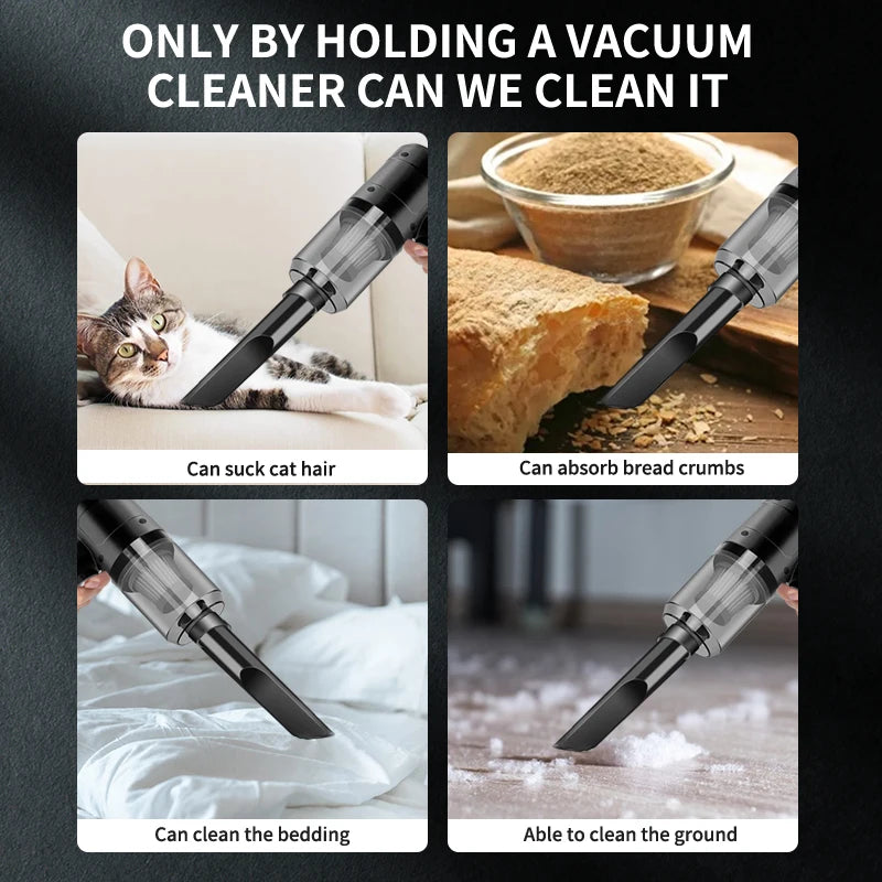 Handheld Cordless Car Vacuum — 15000PA Portable Multi-Nozzle Vacuum for Car, Home and Pet Hair