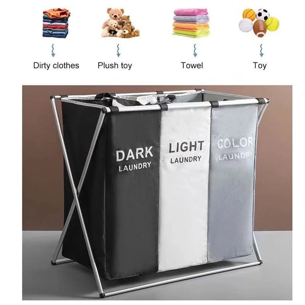 Foldable Laundry Basket with Sorting Sections — Waterproof Storage for Clothes