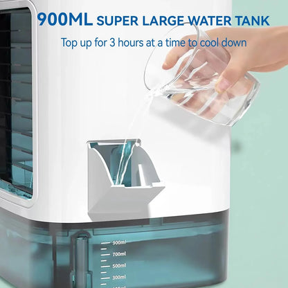 Portable Mini Evaporative Air Cooler with 900ml Water Tank — 3-Speed Desktop Personal Cooler