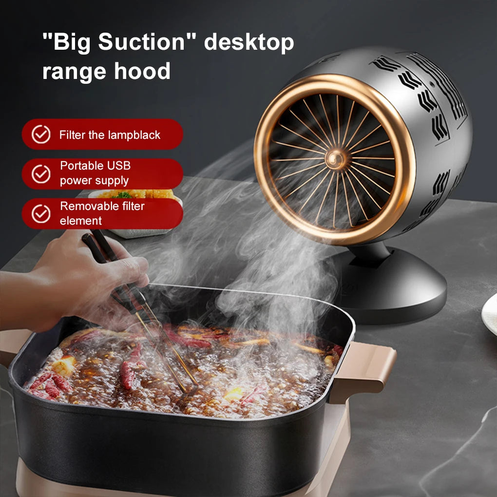 Portable Desktop Range Hood — USB Rechargeable Kitchen Exhaust Fan for Apartments, Dorms and RVs