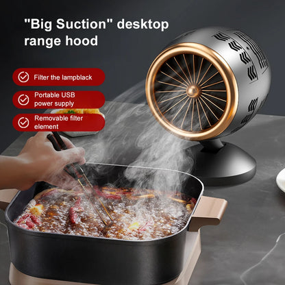 Portable Desktop Range Hood — USB Rechargeable Kitchen Exhaust Fan for Apartments, Dorms and RVs