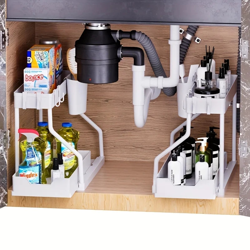 Under Sink Cabinet Organizer — 2-Tier Adjustable Shelf Storage Rack