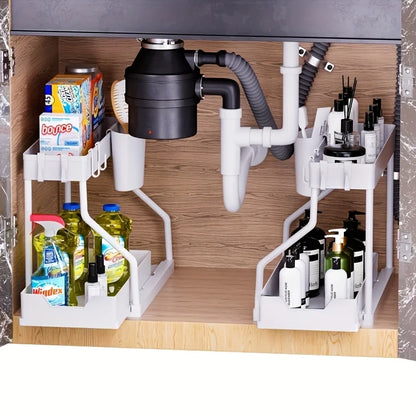 Under Sink Cabinet Organizer — 2-Tier Adjustable Shelf Storage Rack