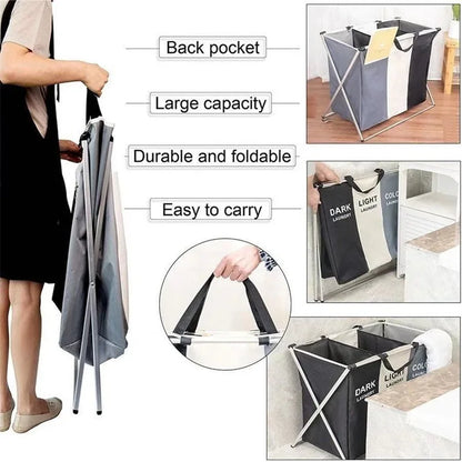 Foldable Laundry Basket with Sorting Sections — Waterproof Storage for Clothes