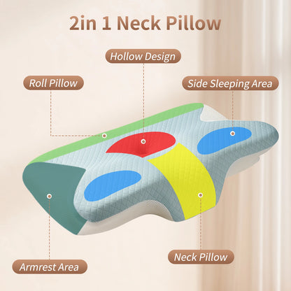 Ergonomic Memory Foam Neck Support Pillow — Ice Silk Cooling Cover for Better Sleep