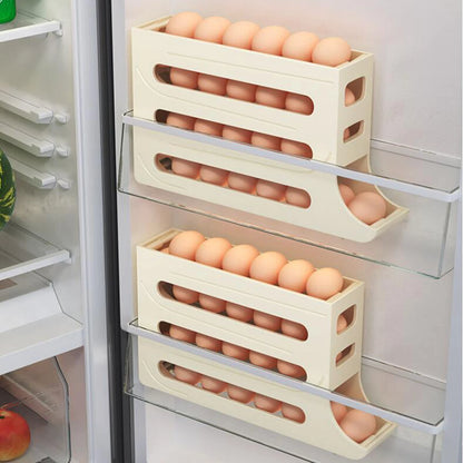 Refrigerator Egg Holder — 4-Tier Auto-Rolling Egg Dispenser Rack