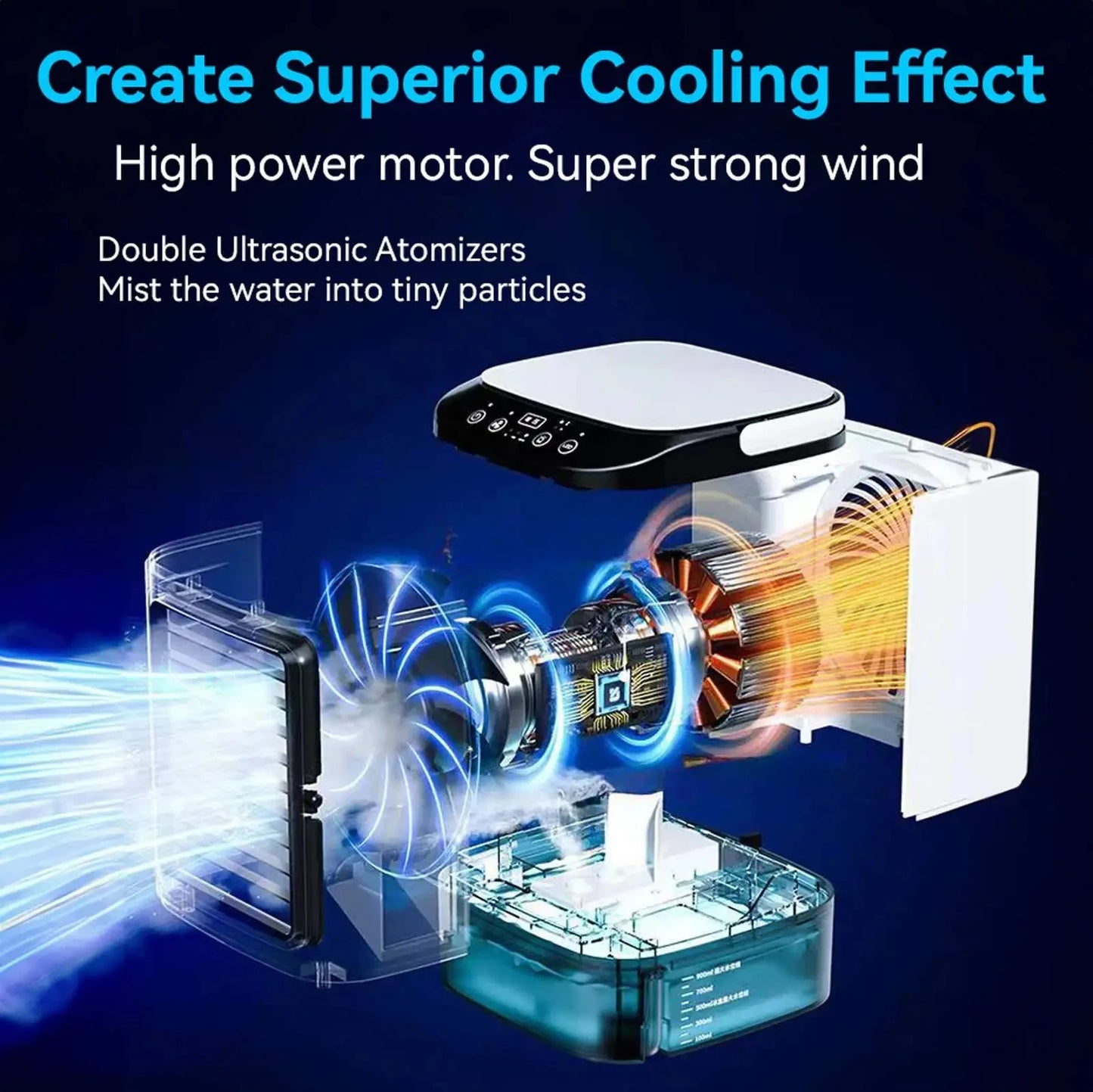 Portable Mini Evaporative Air Cooler with 900ml Water Tank — 3-Speed Desktop Personal Cooler