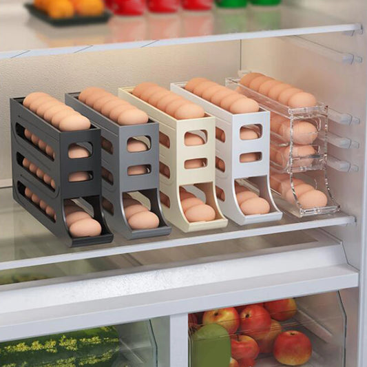 Refrigerator Egg Holder — 4-Tier Auto-Rolling Egg Dispenser Rack