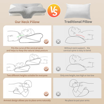 Ergonomic Memory Foam Neck Support Pillow — Ice Silk Cooling Cover for Better Sleep