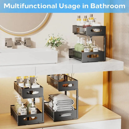 Under Sink Organizer — 2-Tier Sliding Cabinet Storage with Pull-Out Drawer