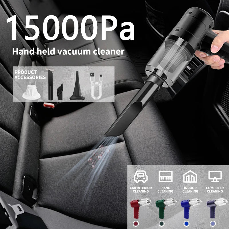 Handheld Cordless Car Vacuum — 15000PA Portable Multi-Nozzle Vacuum for Car, Home and Pet Hair