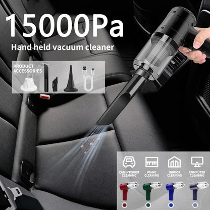 Handheld Cordless Car Vacuum — 15000PA Portable Multi-Nozzle Vacuum for Car, Home and Pet Hair